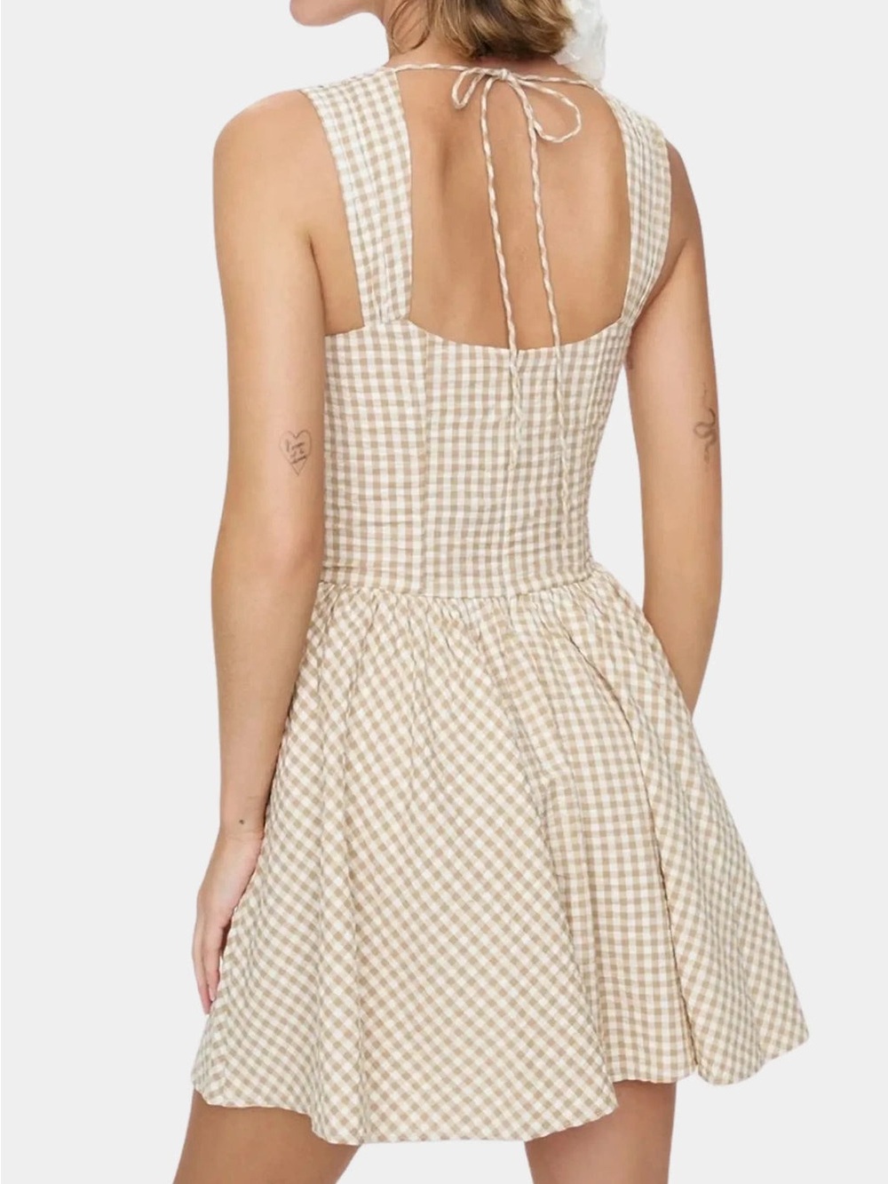 NWT S For Love & Lemons That’s Amor tan Gingham Mini Dress sweetheart corset - Picture 2 of 12